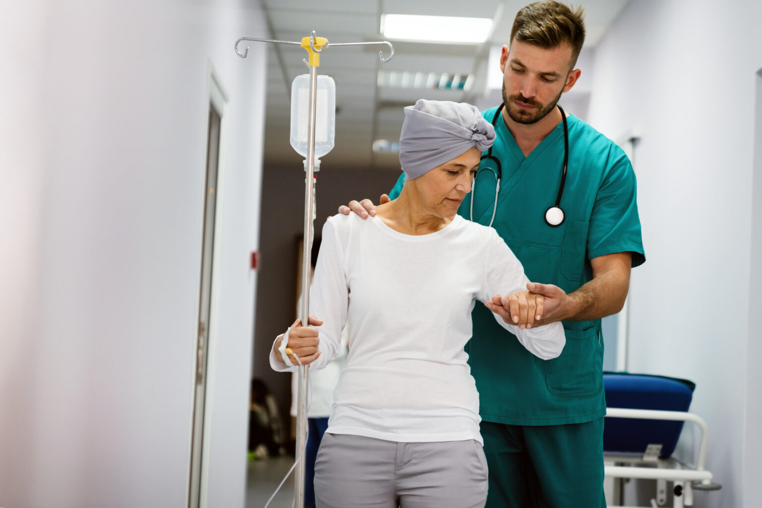 Woman with cancer during chemotherapy recovering from illness